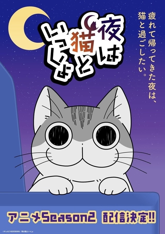 アニメ『夜は猫といっしょ』Season2の配信決定、メインビジュアル公開！　原作者キュルZ先生からお祝いイラスト、芦名みのる監督よりお祝いコメント到着-1