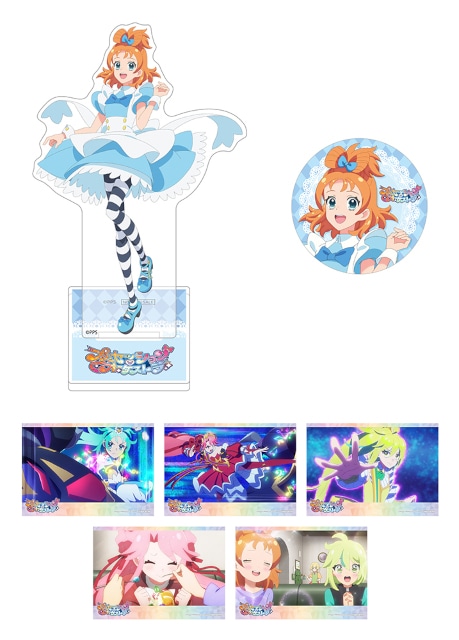 △アニメイト特典：描き下ろしアクリルスタンド（左上）+56mm缶バッジ（右上）+L判ブロマイド5枚セット（下）