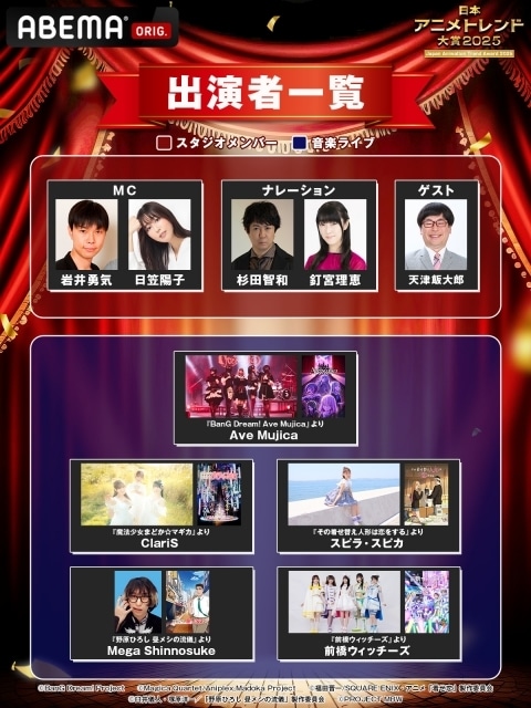 「日本アニメトレンド大賞2025」特別ライブにAve Mujica、前橋ウィッチーズ、ClariSらが出演決定!-1