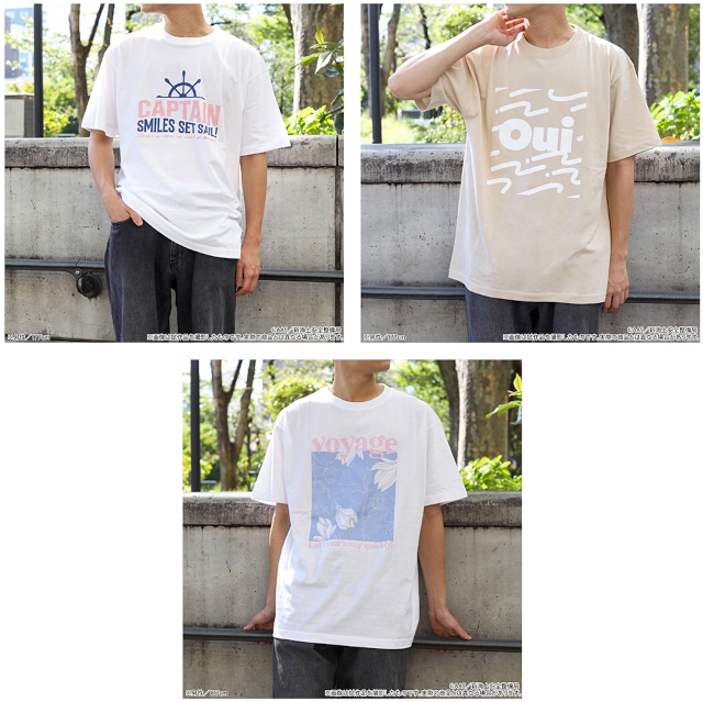 △Tシャツ着用例（左上：岬明乃、右上：立石志摩、下：知床鈴）