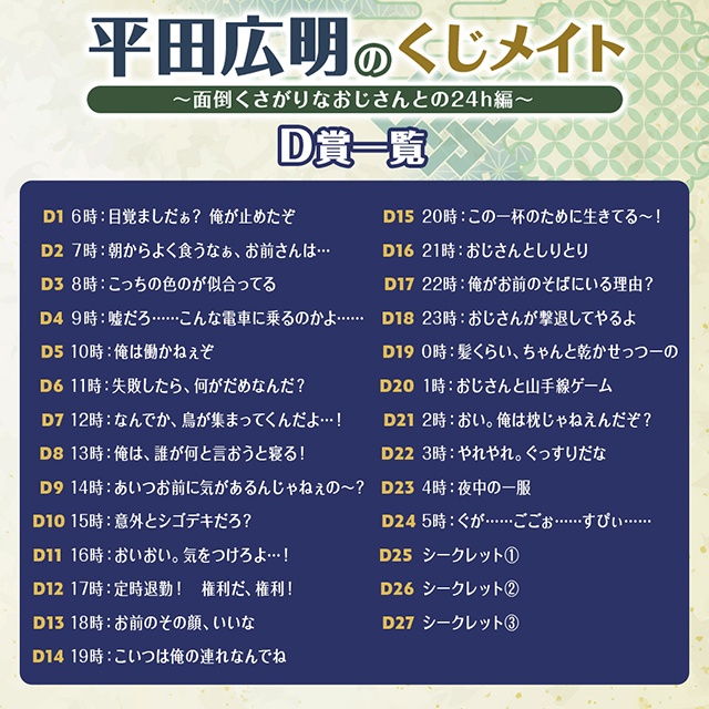 「平田広明のくじメイト～面倒くさがりなおじさんとの24h編～」がアニメイト通販に登場！　オンラインお茶会やちょっと気の利いたもの（サイン入り）などが当たる!!-6