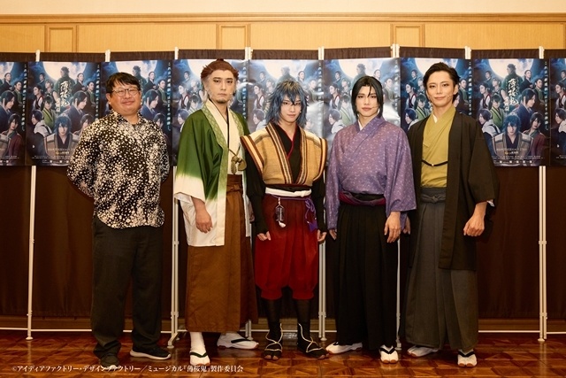 ▲左より脚本・演出・作詞:毛利亘宏氏、芹沢鴨 役:谷口賢志さん、井吹龍之介 役:木村聖哉さん、土方歳三 役:百名ヒロキさん、近藤勇 役:久保田秀敏さん