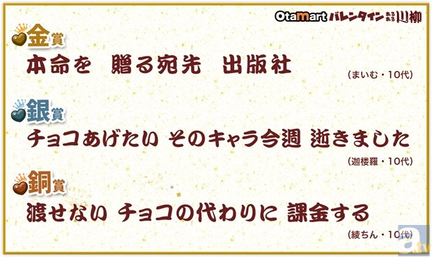オタクあるある満載の「第一回 オタマートバレンタイン川柳」結果発表！　最優秀賞は「本命を　贈る宛先　出版社」！-1