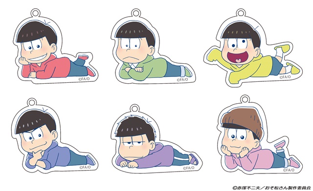 大人気TVアニメ『おそ松さん』より六つ子の寝転がった姿が可愛らしい、ごろりんアクリルキーホルダーと缶バッジが登場！-2